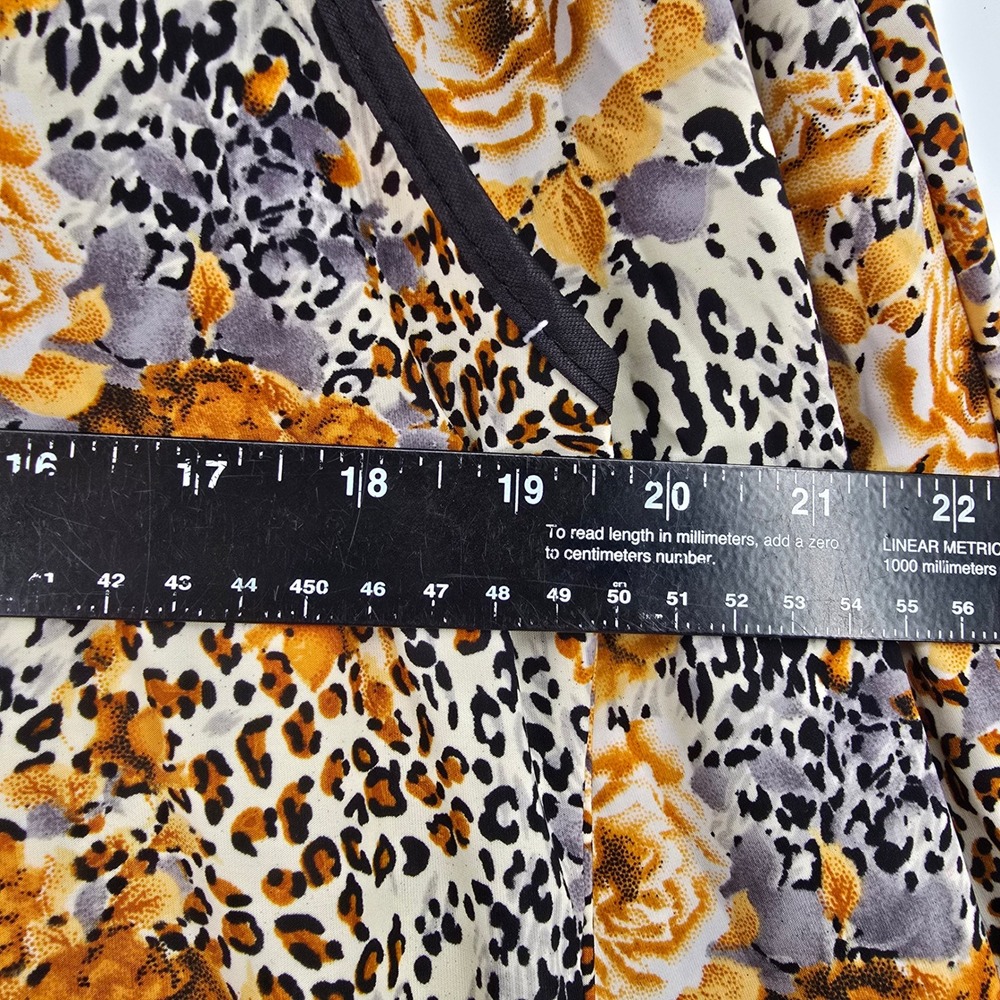 Womens Leopard Floral 2 Piece Lounge Set V-Neck Tunic Wide Leg Pants Tan Yellow - Picture 9 of 10